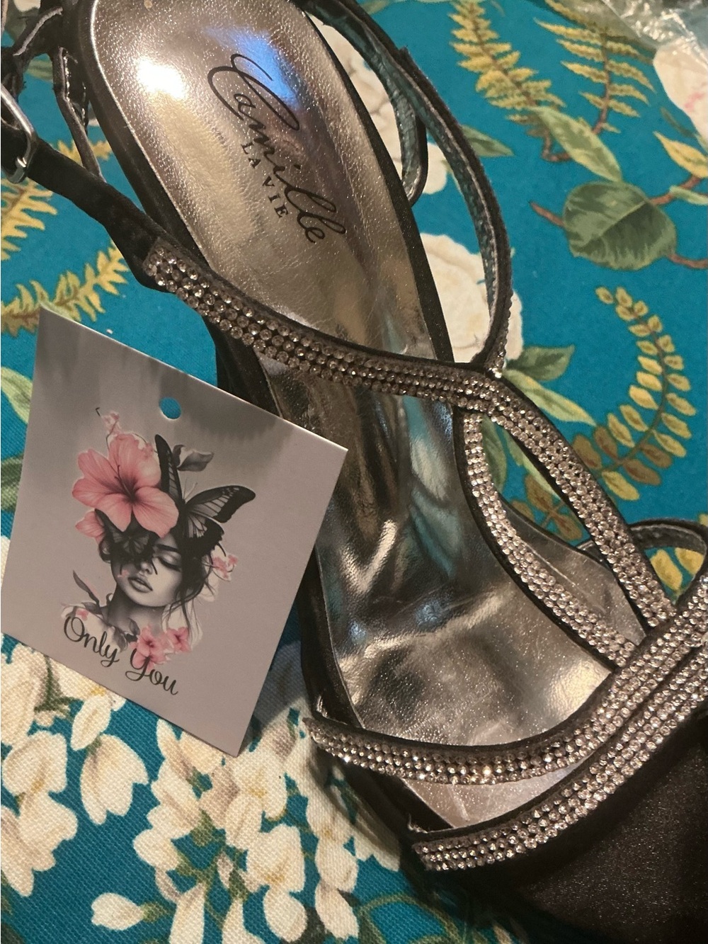 Camille La Vie Silver Crystal Strappy Heels